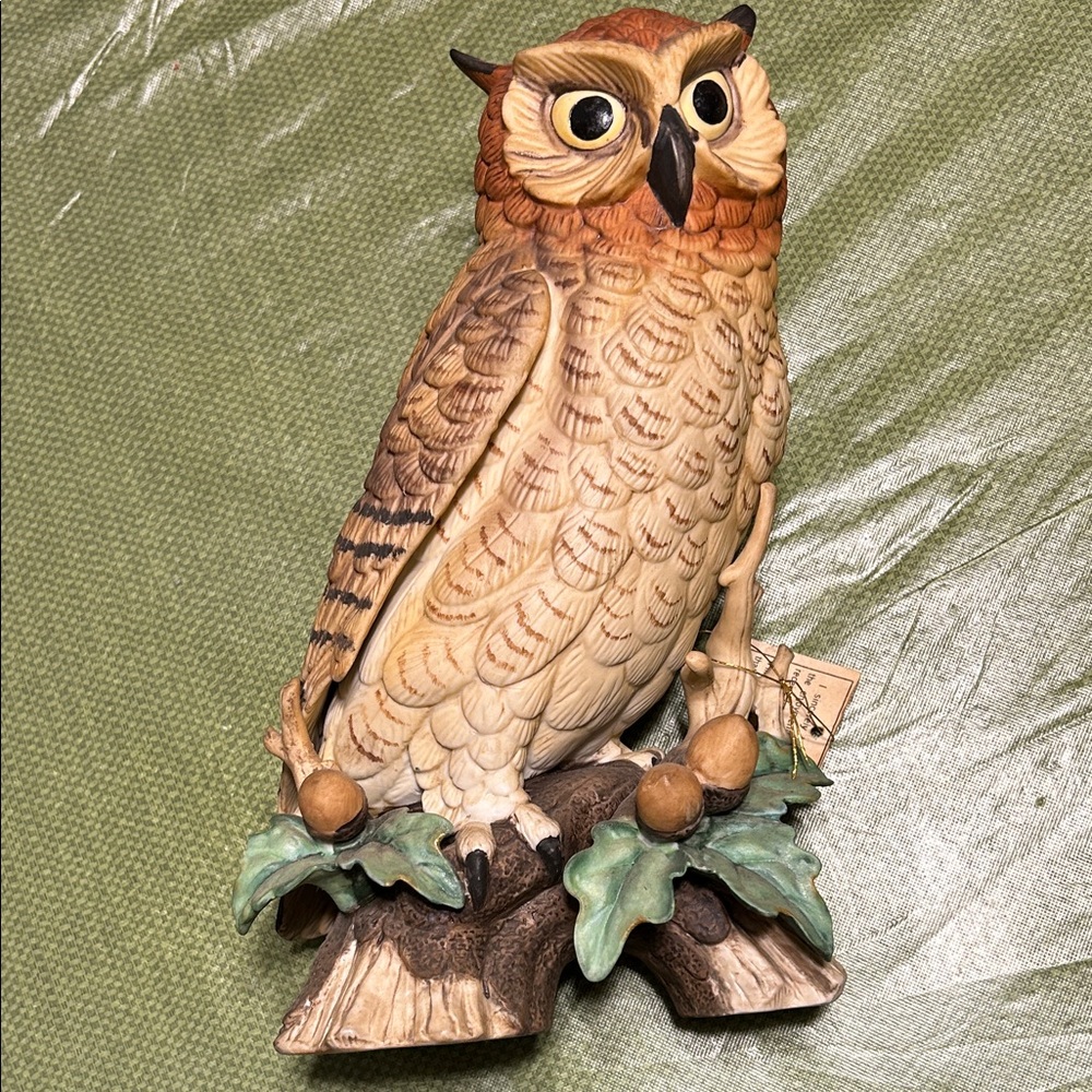 Lefton Owl Figurine with Green and Gold Accents